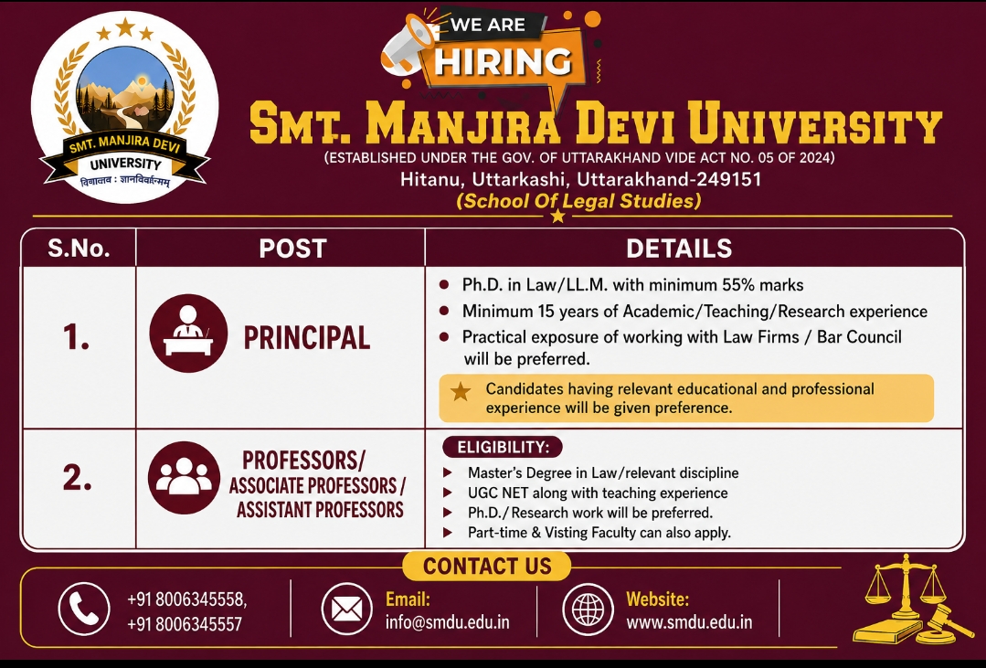 Smt. Manjira Devi University Recruitment Notification